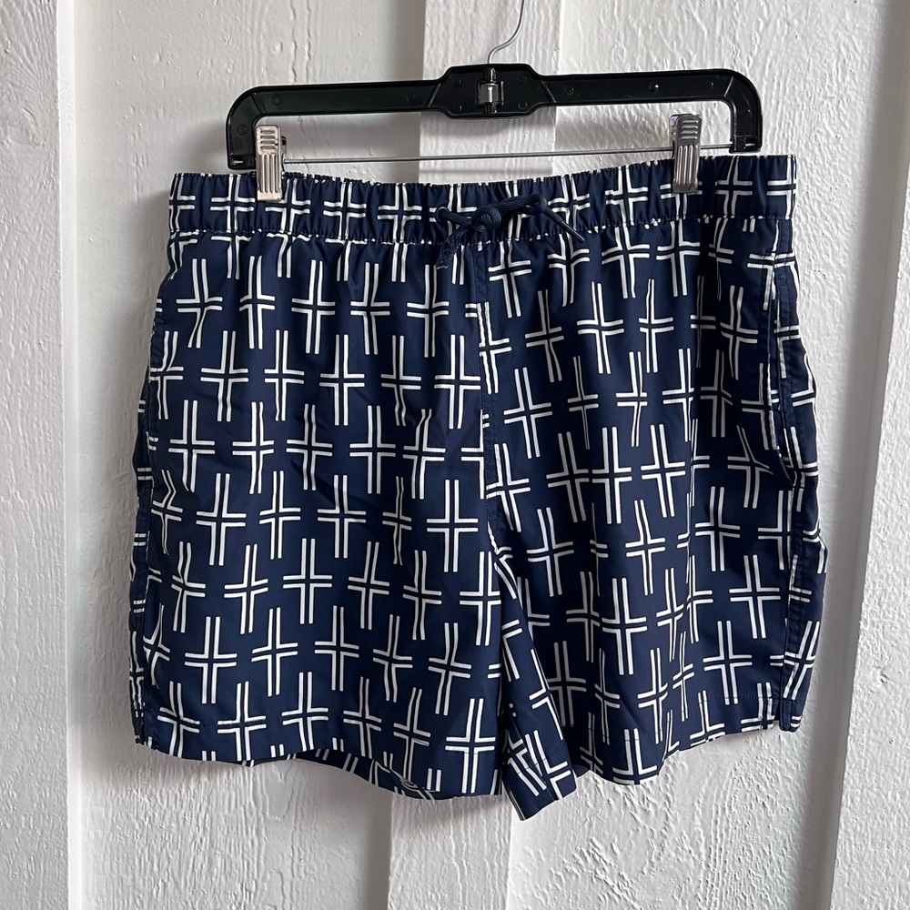 Abercrombie & Fitch Navy and White Cross Pattern Swim Trunks